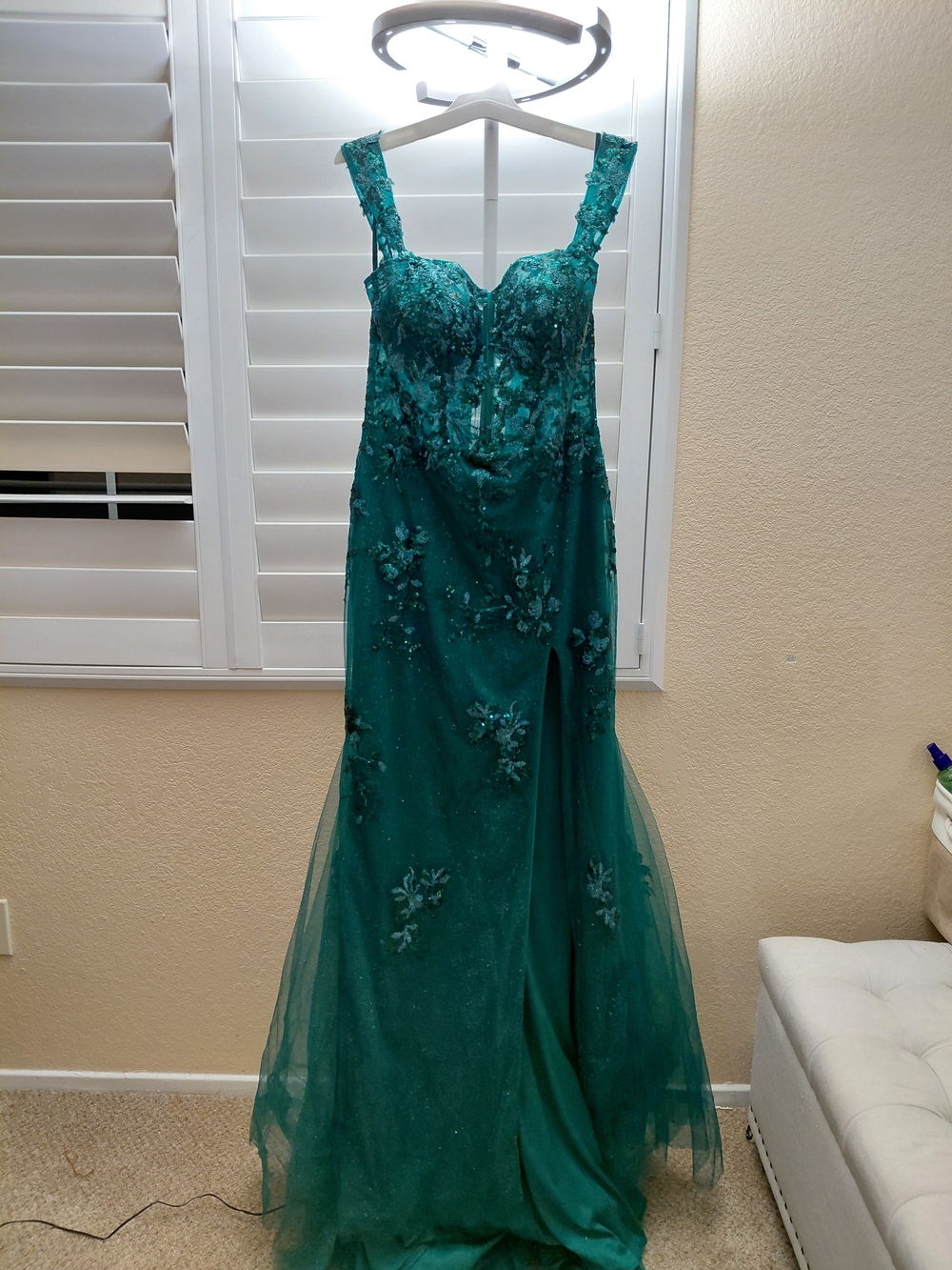 Emerald Green Embroidered Evening Gown